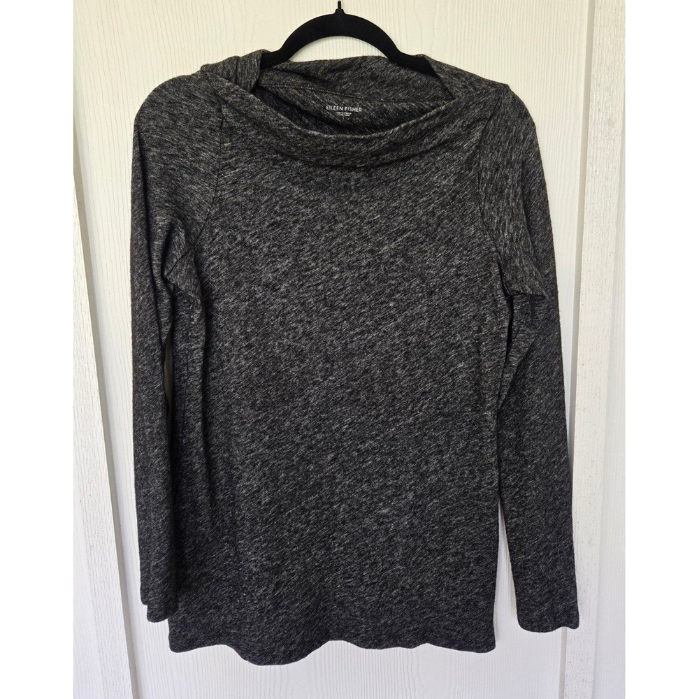 Eileen Fisher Organic Cotton Virgin Wool Cowl Neck Top Sweater L Capsule Classic